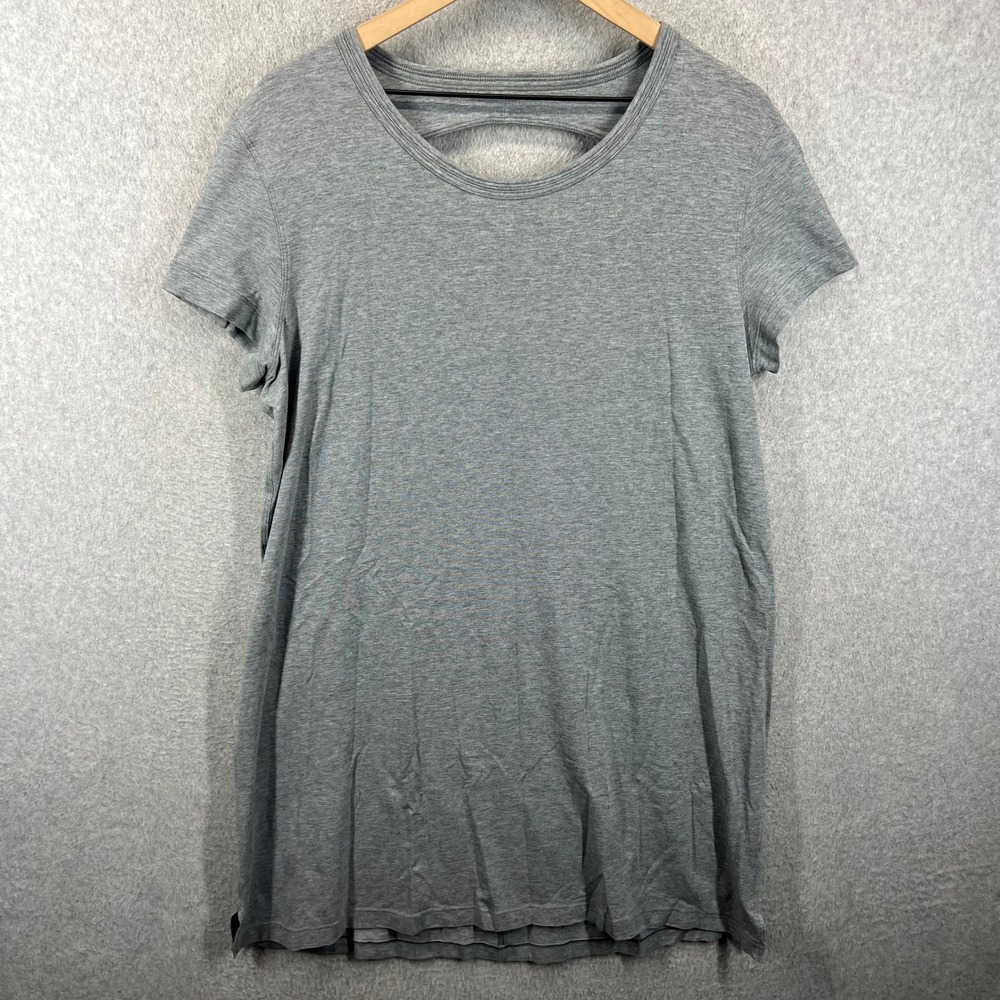 Lululemon Day Tripper Dress Womens L Gray Short Sleeve Open Back Yoga EUC